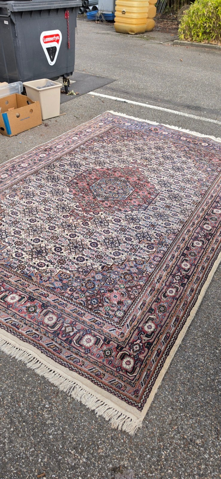 prachtig groot handgeknoopt vintage oud roze Perzisch tapijt, Perzisch, 200 cm of meer, Ophalen of Verzenden, Zo goed als nieuw