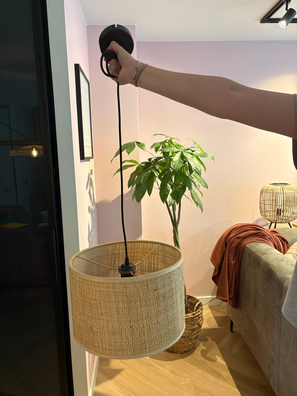 Rotan hanglamp met E27 fitting, Ophalen of Verzenden, Nieuw, Natuurlijk materiaal, E27 (groot)