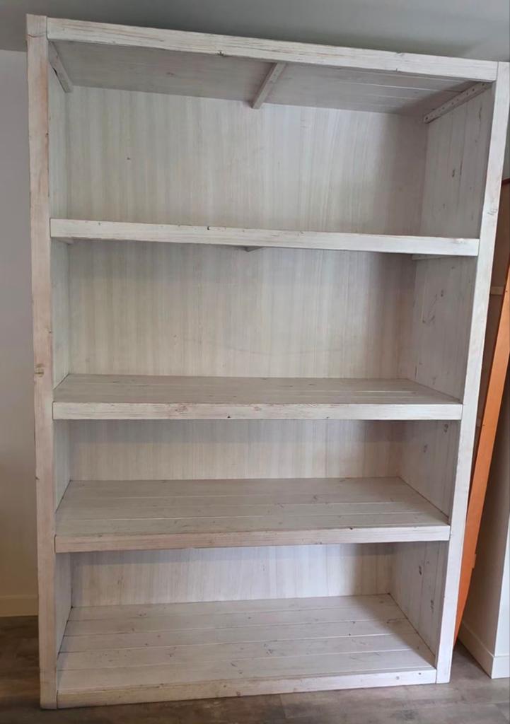 Robuuste witte houten kast met 4 planken, Ophalen, Met plank(en), 150 tot 200 cm, Landelijke, Tijdloos