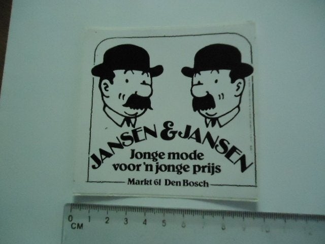 sticker oud Kuifje 1978 Herge strip Jansen den bosch mode, Verzenden, Zo goed als nieuw, Bedrijf of Vereniging