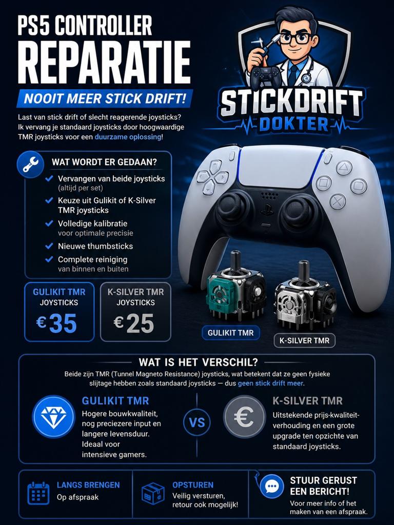 PS5 Controllers Reparatie – Nooit meer StickDrift! (TMR), No cure no pay, Spelcomputers