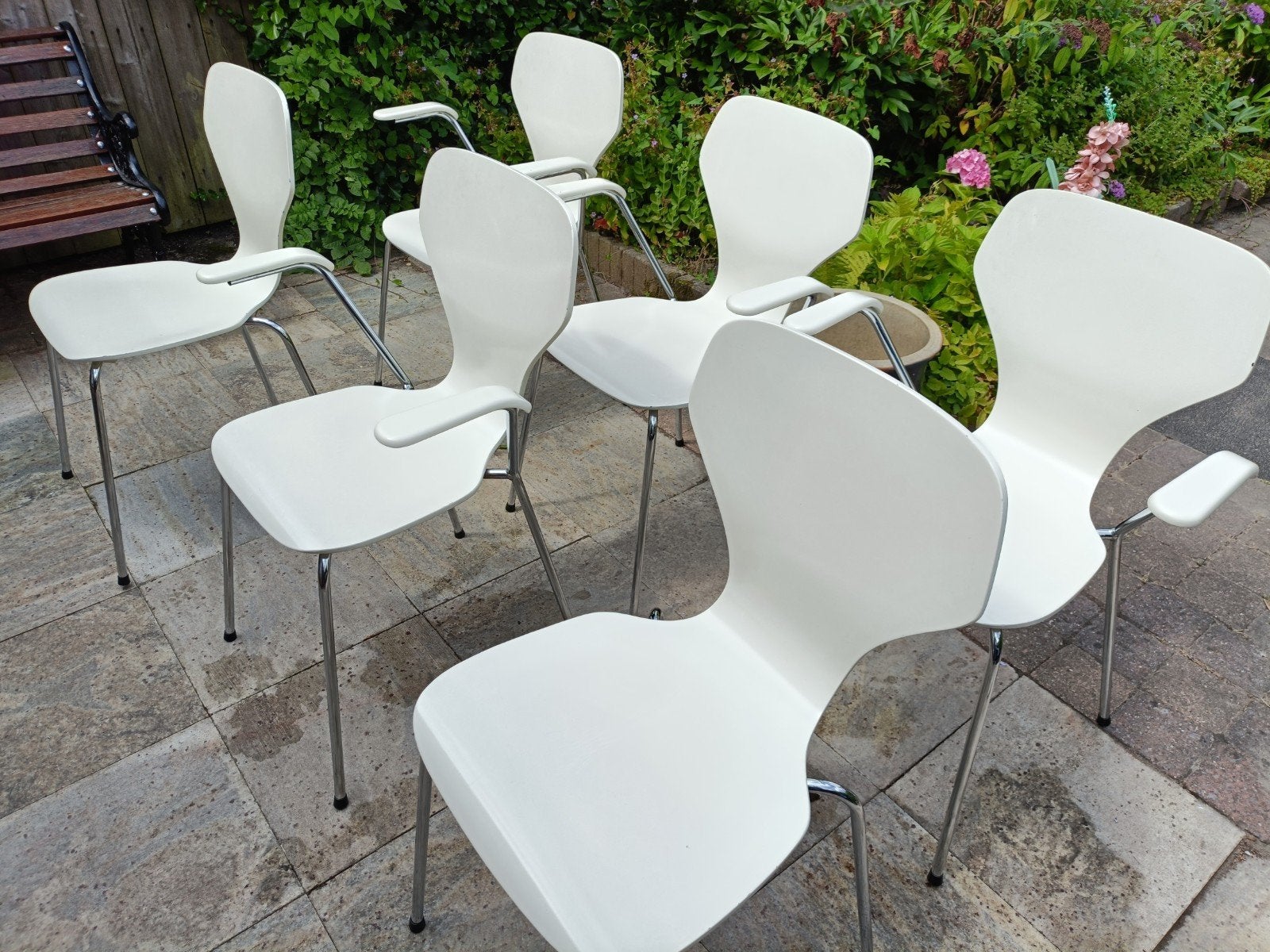 6 Deense Phoenix stoelen, Ophalen, Gebruikt, Wit, Vijf, Zes of meer stoelen