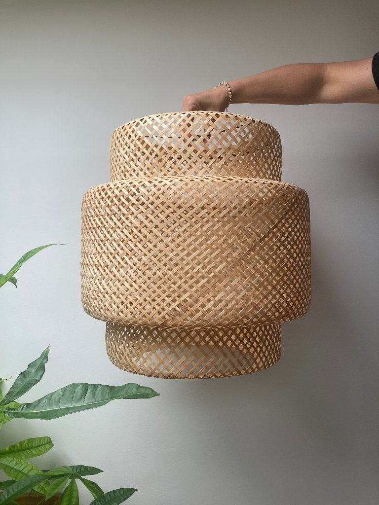IKEA SINNERLIG hanglamp kap – Gevlochten bamboe (50 cm), Botanisch / Natuurlijk Wonen, Zo goed als nieuw, Hout, E27 (groot)