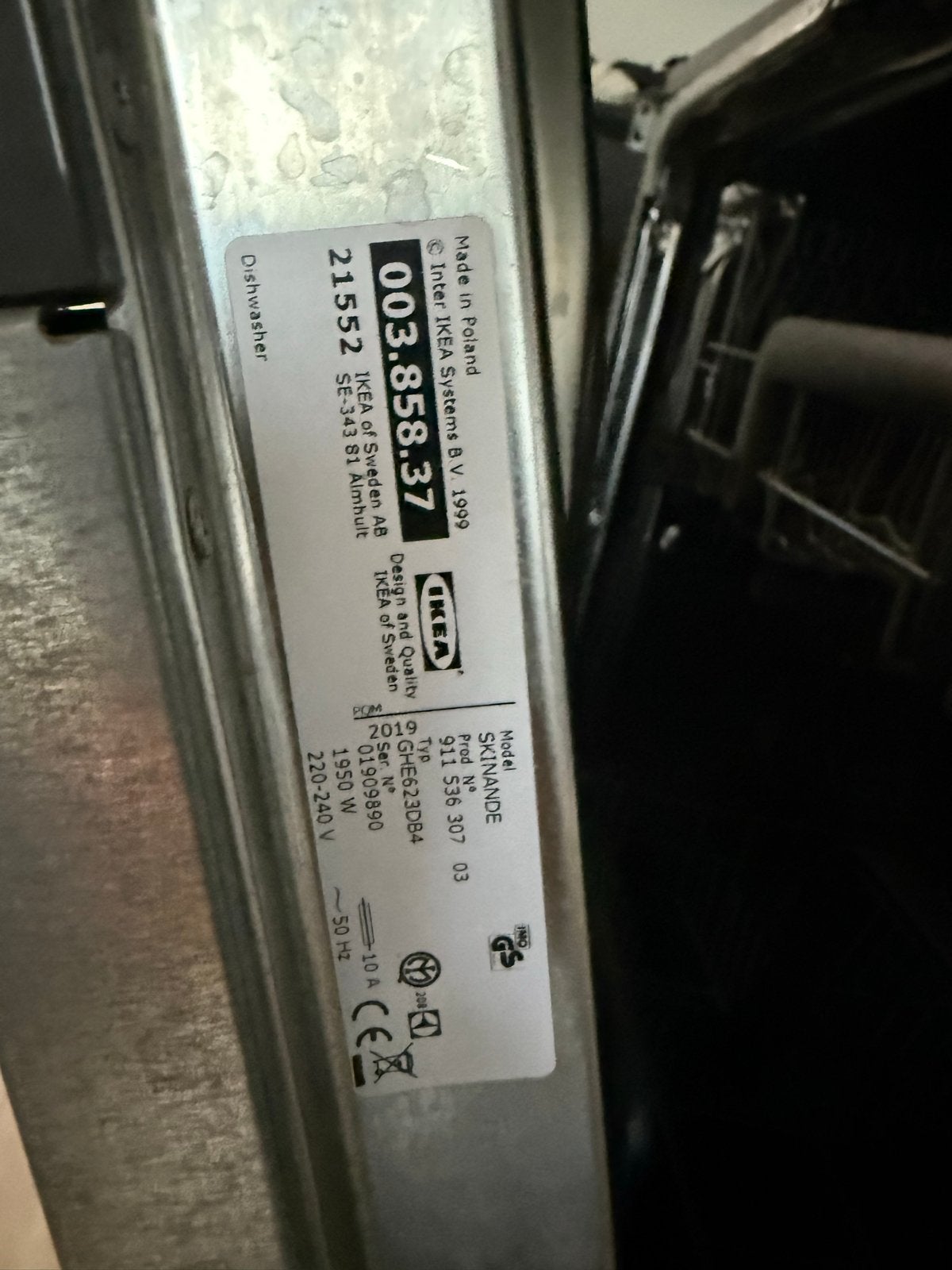 IKEA SKINANDE Vaatwasser met foutcode 40(storing), Witgoed en Apparatuur, Ophalen, Niet werkend, Inbouw, 60 cm of meer