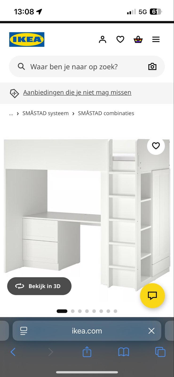 Ikea SMÅSTAD Hoogslaper met bureau en kast, Ophalen, Gebruikt, Eenpersoons, 200 cm