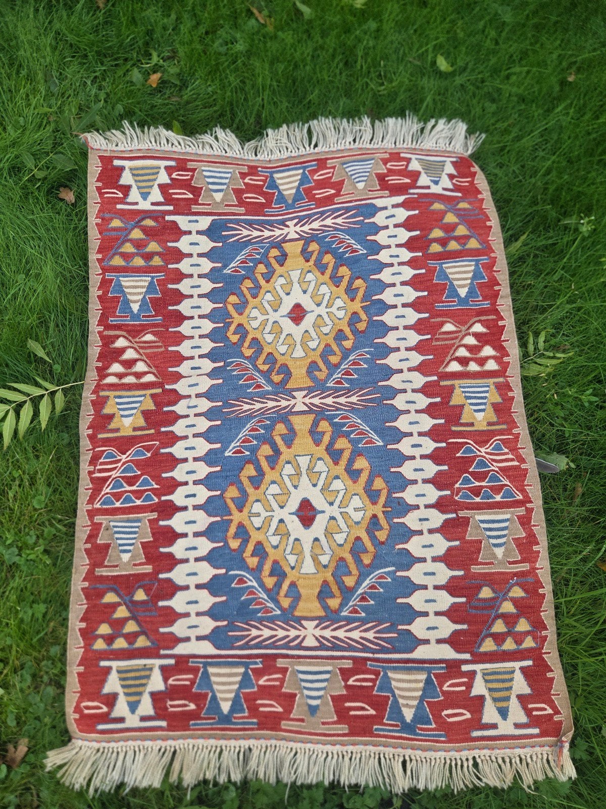 Handgeknoopt Kelim Tapijt - 120x80 cm, Blauw, Gebruikt, 100 tot 150 cm, Rechthoekig