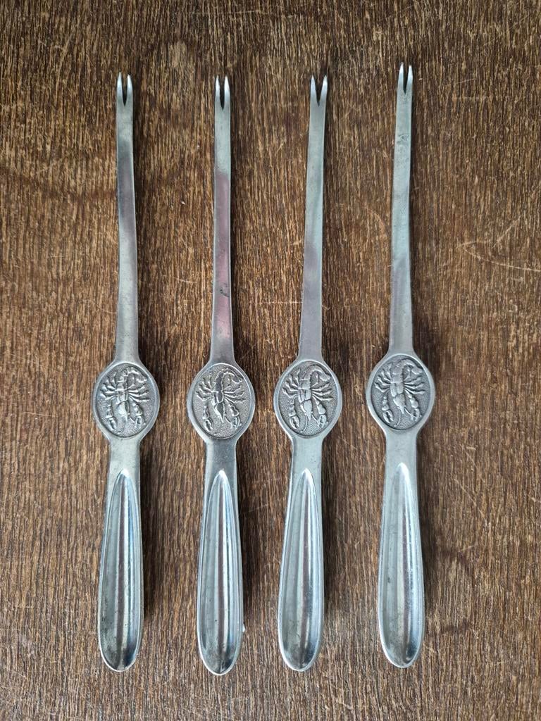4 verzilverde kreeftenvorkjes Zwanenburg, Ophalen of Verzenden