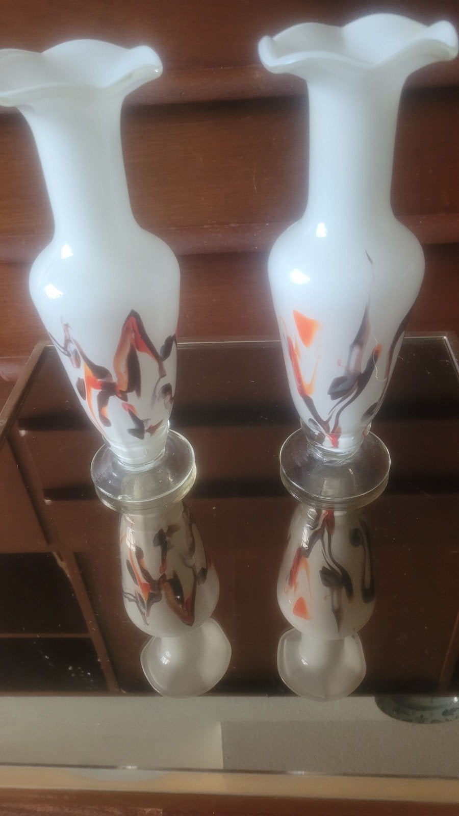 2 zware glazen vintage vlammenvazen, Antiek en Kunst, Ophalen of Verzenden