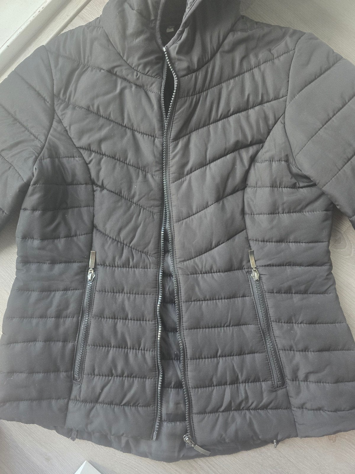 zwart winterjas  / black winter jacket puffer  size M, Ophalen, Zo goed als nieuw, Maat 38/40 (M), Zwart