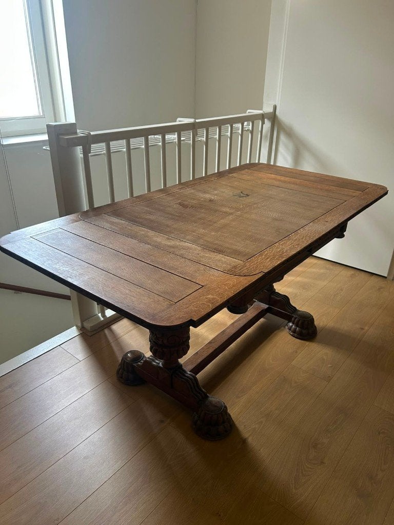 Antieke massief eiken uitschuifbare eettafel, Ophalen