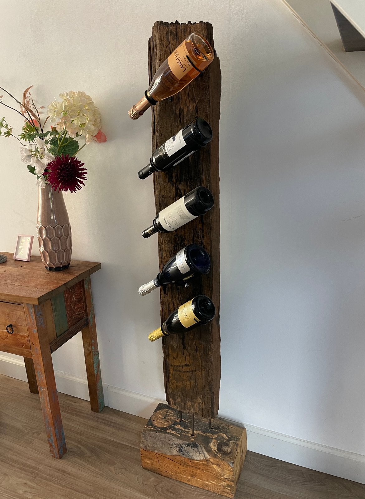 Uniek Wijnrek van oud hout - Handgemaakt, Ophalen, 5 tot 15 flessen, Zo goed als nieuw, 75 – 100