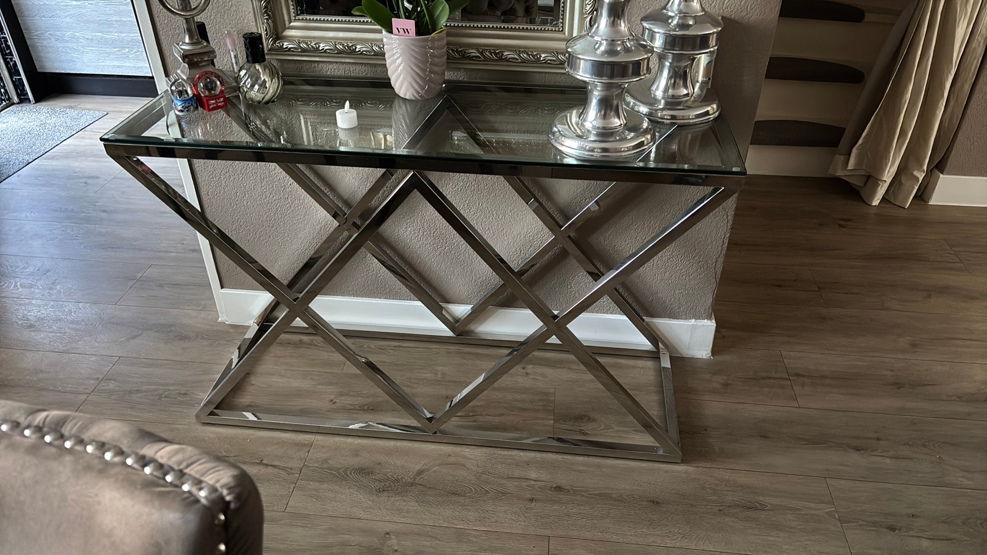 Te koop zilveren sidetable Eric Kuster -Richmond  Style, Ophalen, 100 tot 150 cm, Eric Kuster, Zo goed als nieuw