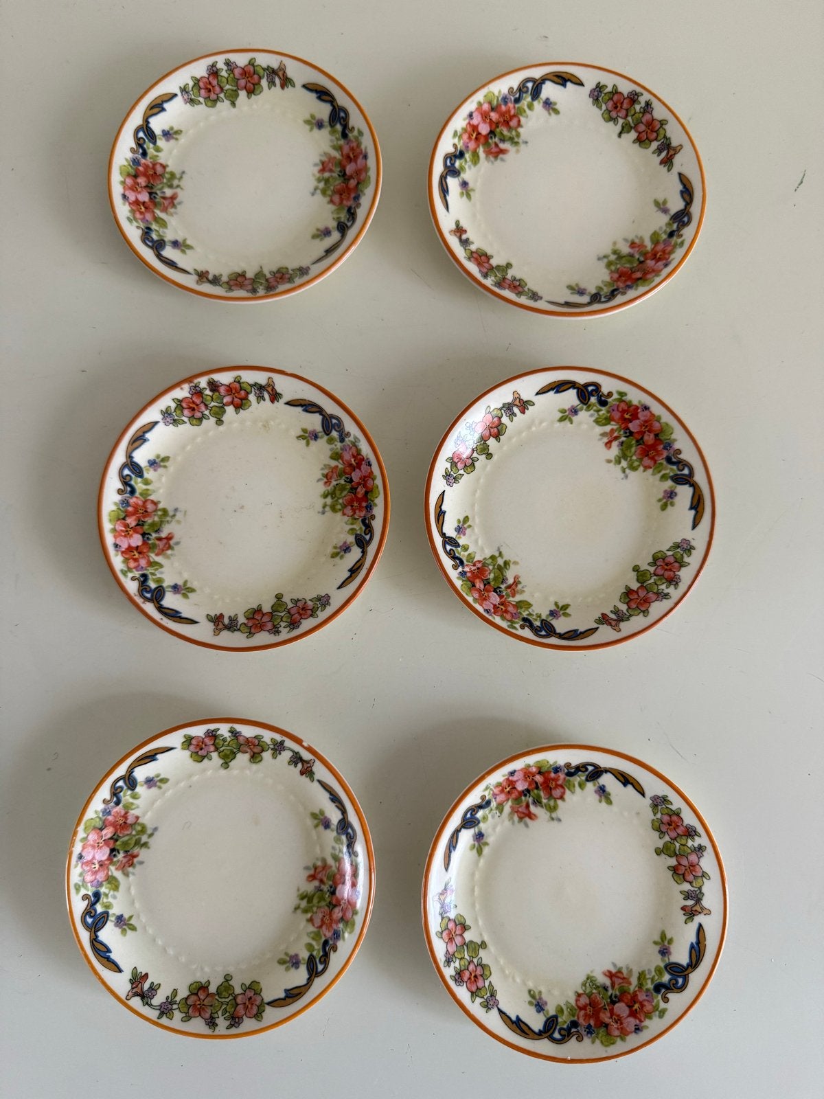 Set van 6 vintage Alfred Meakin schoteltjes, bloemmotief, Antiek en Kunst, Antiek | Servies los, Ophalen