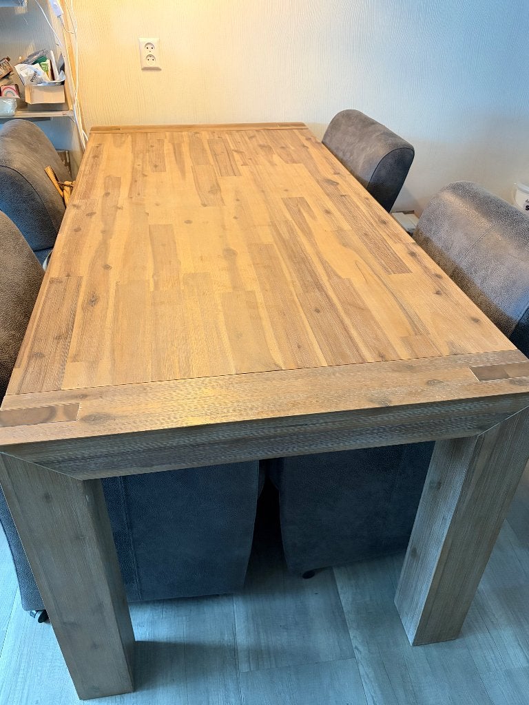 Salzburg eettafel – acaciahout white wash – 190 x 90 cm, Ophalen, 50 tot 100 cm, Zo goed als nieuw, Vijf personen of meer