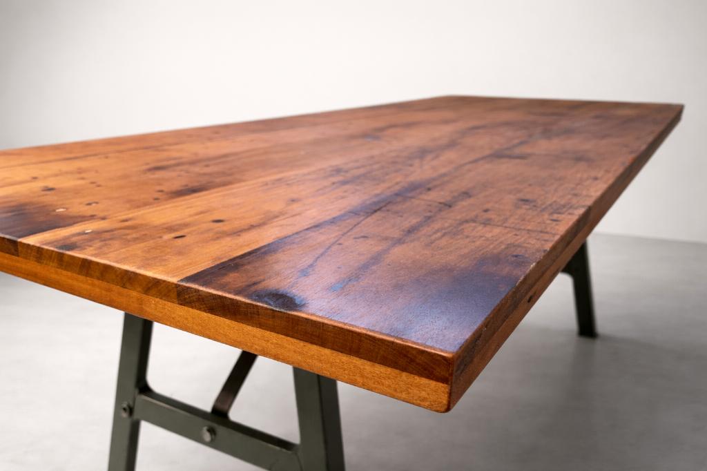 Hoge industriële tropisch hardhouten tafel, Industrieel, vintage, Vijf personen of meer, Eikenhout, Rechthoekig