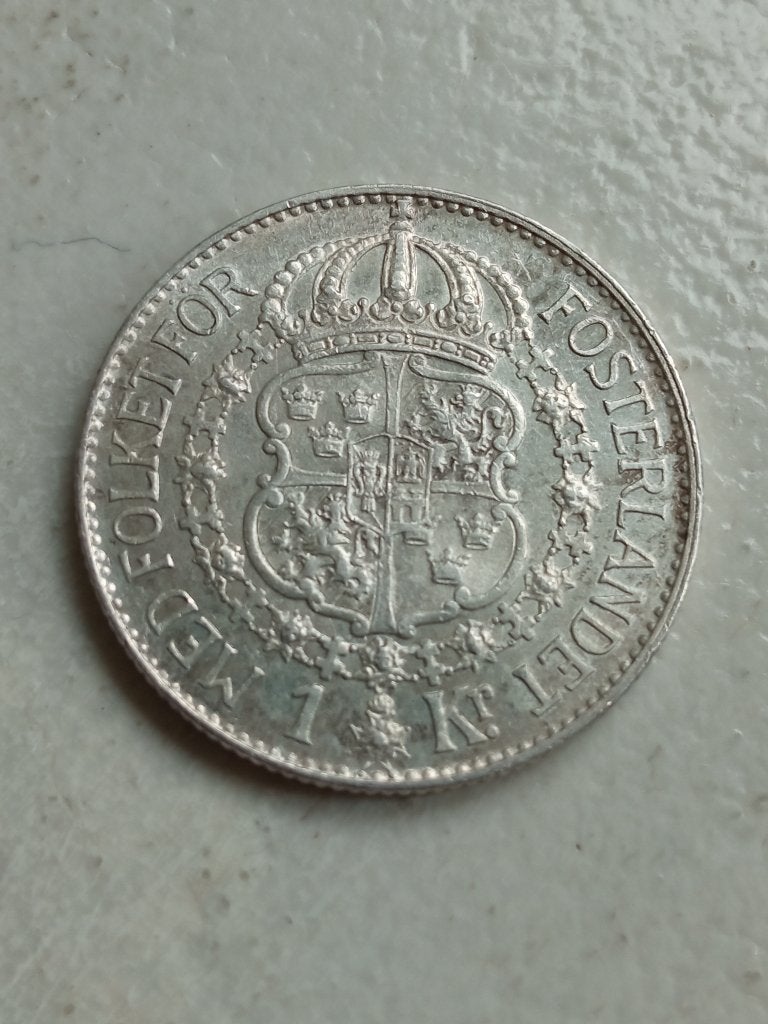 Zweden 1 kroon 1933., Ophalen of Verzenden, Overige landen, Losse munt, Zilver