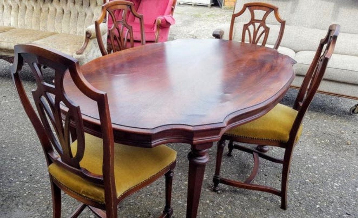 Mahonie Eetkamerset: Tafel en 4 Stoelen, Antiek en Kunst, Ophalen