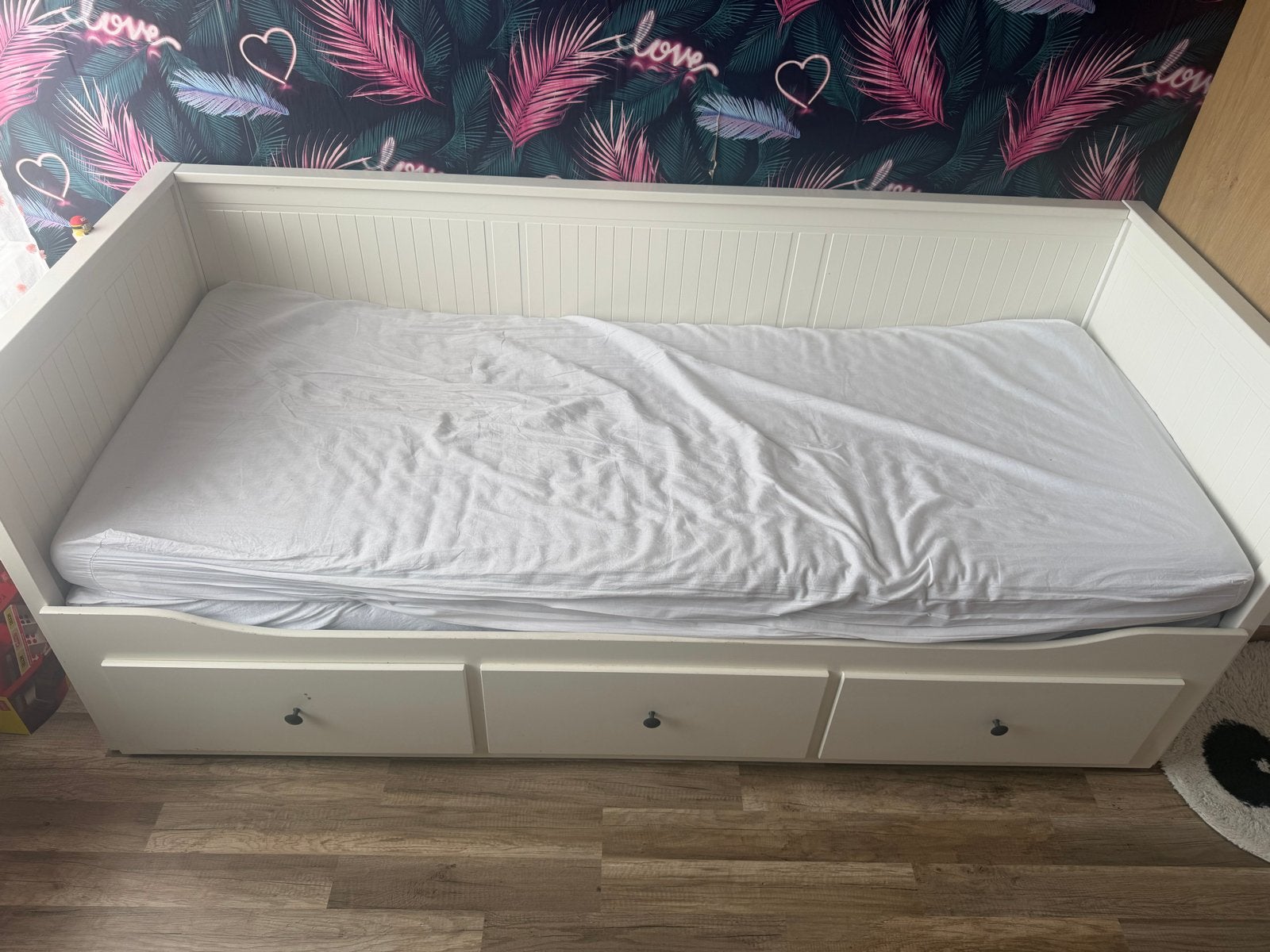 IKEA Hemnes bedbank met 3 lades - uitschuifbaar, Ophalen, Wit, Tweepersoons, 80 cm