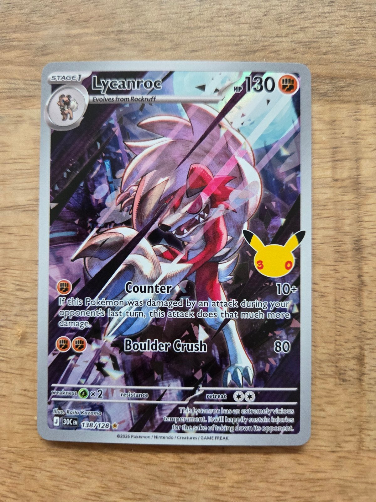 Lycanroc 138/128 Pokémon Kaart 30th Celebration, Ophalen of Verzenden, Nieuw, Losse kaart