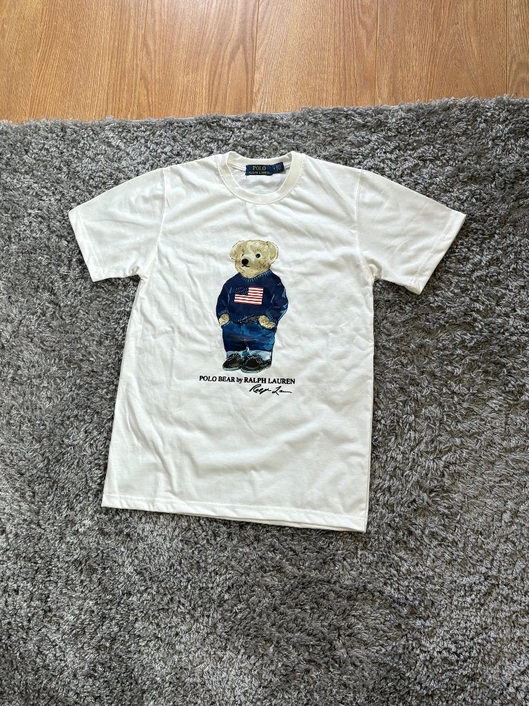 Ralph Lauren T-Shirt Wit met Beer Frontprint in Maat M, Maat 48/50 (M), Wit, Ophalen of Verzenden, Zo goed als nieuw