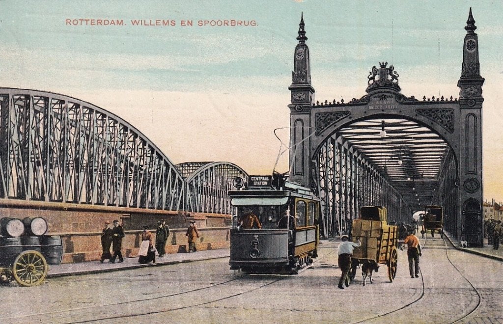 763C Rotterdam Maasbrug = Willemnsbrug hondenkar tramlijn 2, Ophalen of Verzenden, Voor 1920, Gelopen, Zuid-Holland