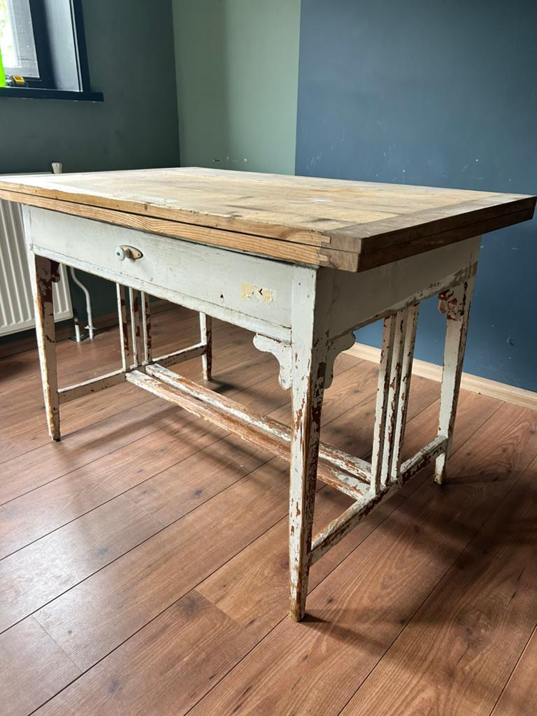 Authentieke landelijke klaptafel/uitschuiftafel, Ophalen, Gebruikt, 100 tot 150 cm, 75 cm of meer