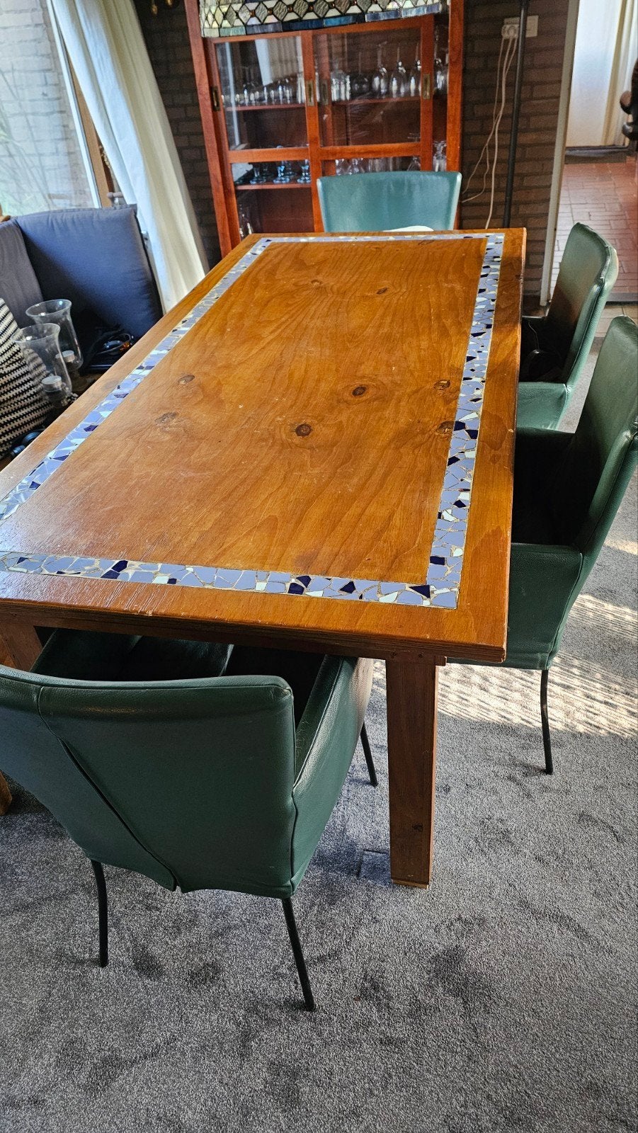 lange tafel met 4 leren stoelen, Ophalen, Gebruikt, 200 cm of meer, 50 tot 100 cm