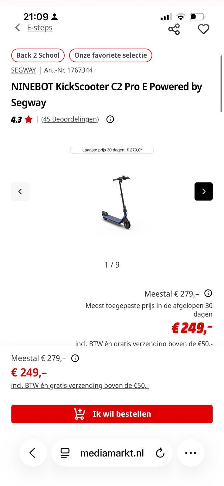 Ninebot step, Ophalen of Verzenden, Zo goed als nieuw
