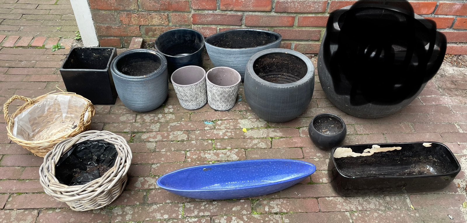 Bloempot pot bak bloembak zwart grijs blauw wit, Tuin en Terras, Ophalen, Zo goed als nieuw, Rond, Kunststof