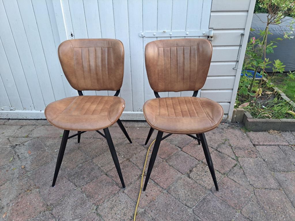 Set van 2 cognac-kleurige eetkamerstoelen, Gebruikt, Twee, Ophalen of Verzenden, Leer
