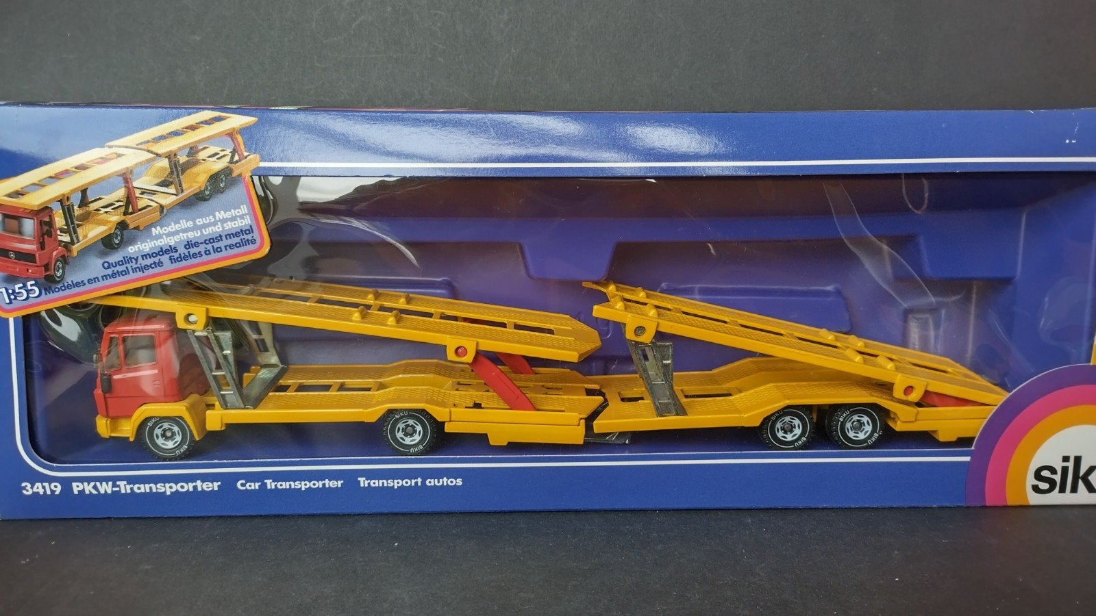 Mercedes Benz LN Autotransporter 1:55 Siku 3419 Pol, SIKU, Verzenden, Zo goed als nieuw, Bus of Vrachtwagen