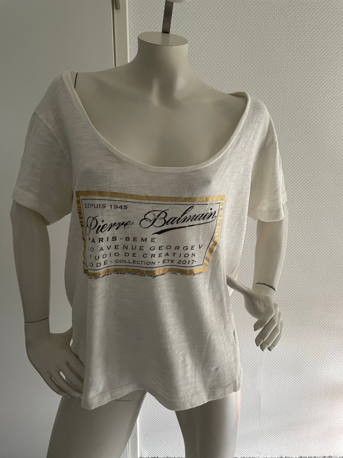 Pierre balmain oversized shirt met leuke opdruk maat 36, Maat 38/40 (M), ., Wit, Ophalen of Verzenden