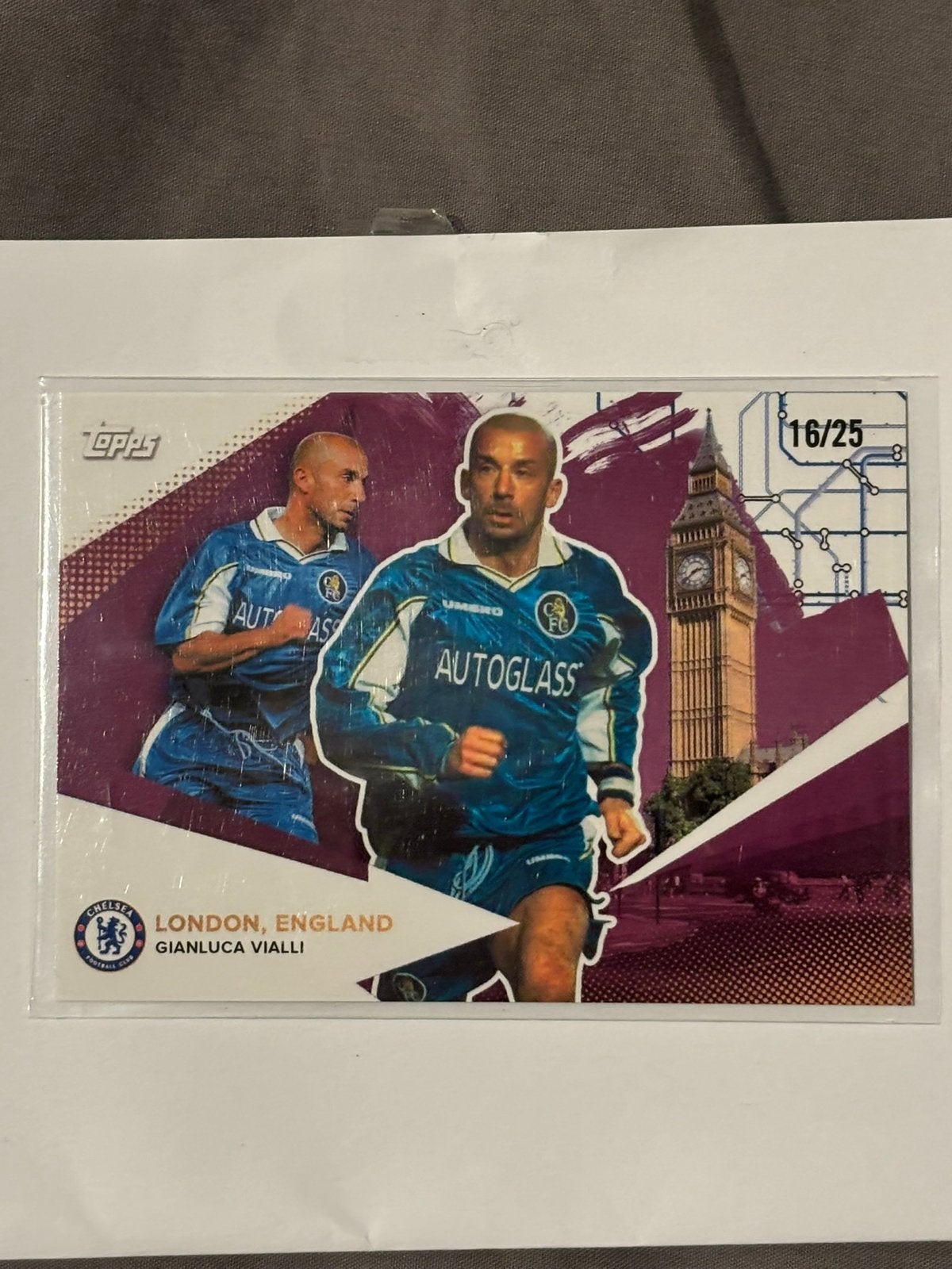 2022 Topps Chelsea FC Gianluca Vialli Purple Parallel /25, Ophalen of Verzenden, Zo goed als nieuw, Buitenlandse clubs