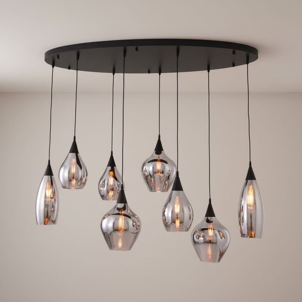 Moderne Hanglampen met glazen kappen in verschillende model., Eric Custer, Nieuw, Ophalen of Verzenden, E14 (klein)