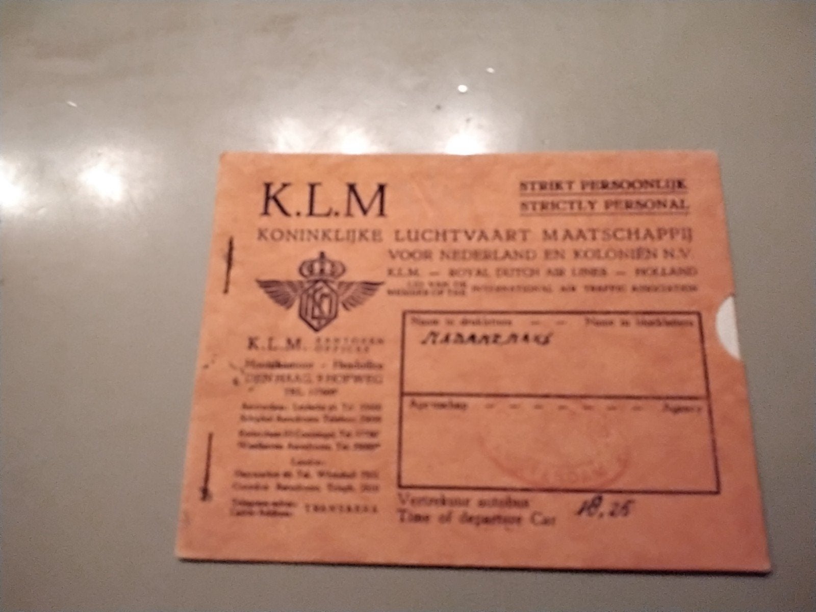 Zeldzaam KLM vliegticketboekje Parijs - Amsterdam 1934, Verzamelen, Verzenden, Gebruikt, Overige typen