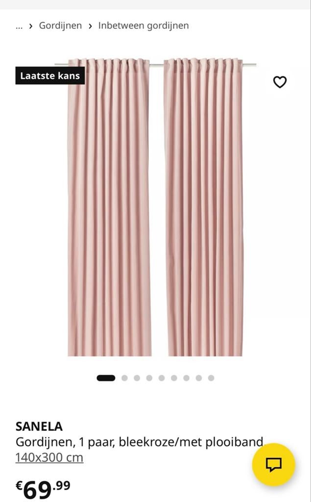 IKEA Sanela Gordijnen - 1 paar, bleekroze, 140x300 cm, Huis en Inrichting, Stoffering | Gordijnen en Lamellen, Gebruikt, 200 cm of meer