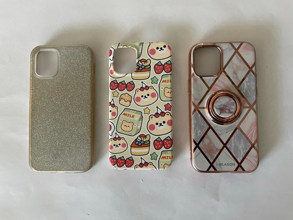 3 iPhone 12 mini glitter, beer, marmer, Gebruikt, Overige merken, Hoesje of Tasje, Meerkleurig