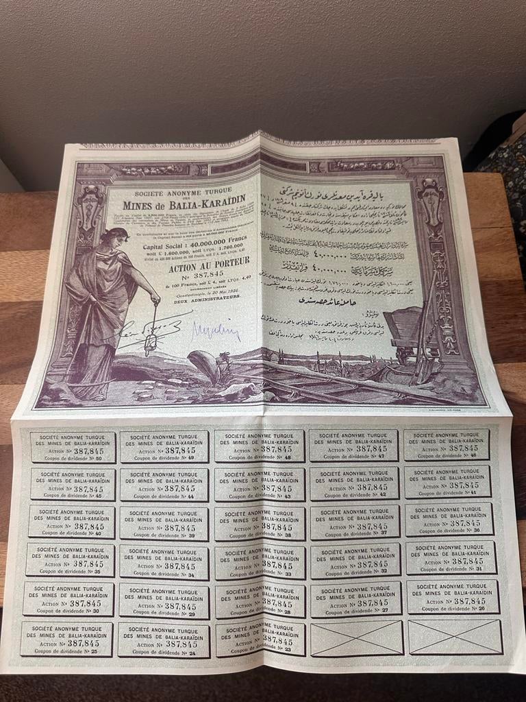 Oud Historisch Ottomaans Aandeel, Ophalen of Verzenden, 1920 tot 1950, Aandeel