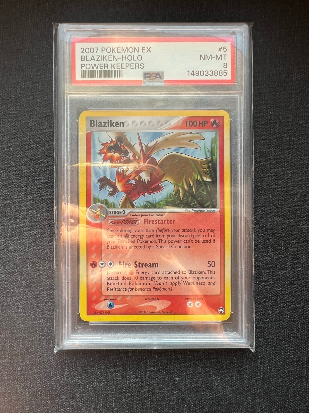 Blaziken Power Keepers Holo PSA 8 Pokémon Kaart, Ophalen of Verzenden, Zo goed als nieuw, Losse kaart, Foil