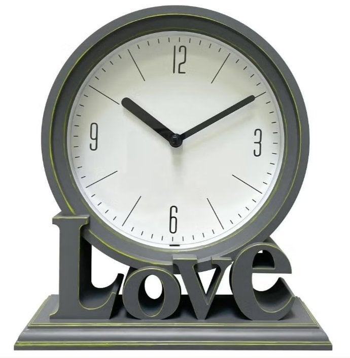 Retro analoge alarm klok met Love tekst (20cm), Ophalen of Verzenden, Nieuw, Wandklok