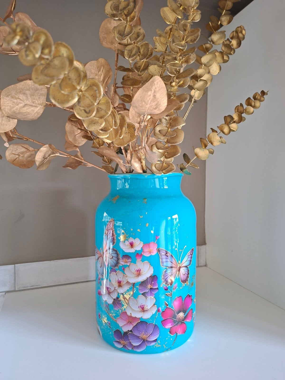vaas met vlinders en bloemen, Ophalen of Verzenden