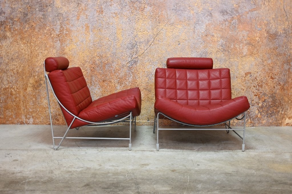 Als NIEUW! rode leren Leolux Volare design fauteuil, Leolux, Leolux, 75 tot 100 cm, Ophalen of Verzenden