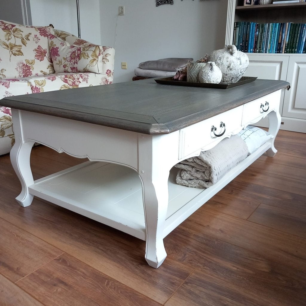 salontafel brocant als nieuw  plus boekenkast zelfde serie, Ophalen, 100 tot 150 cm, Eikenhout, 50 tot 100 cm