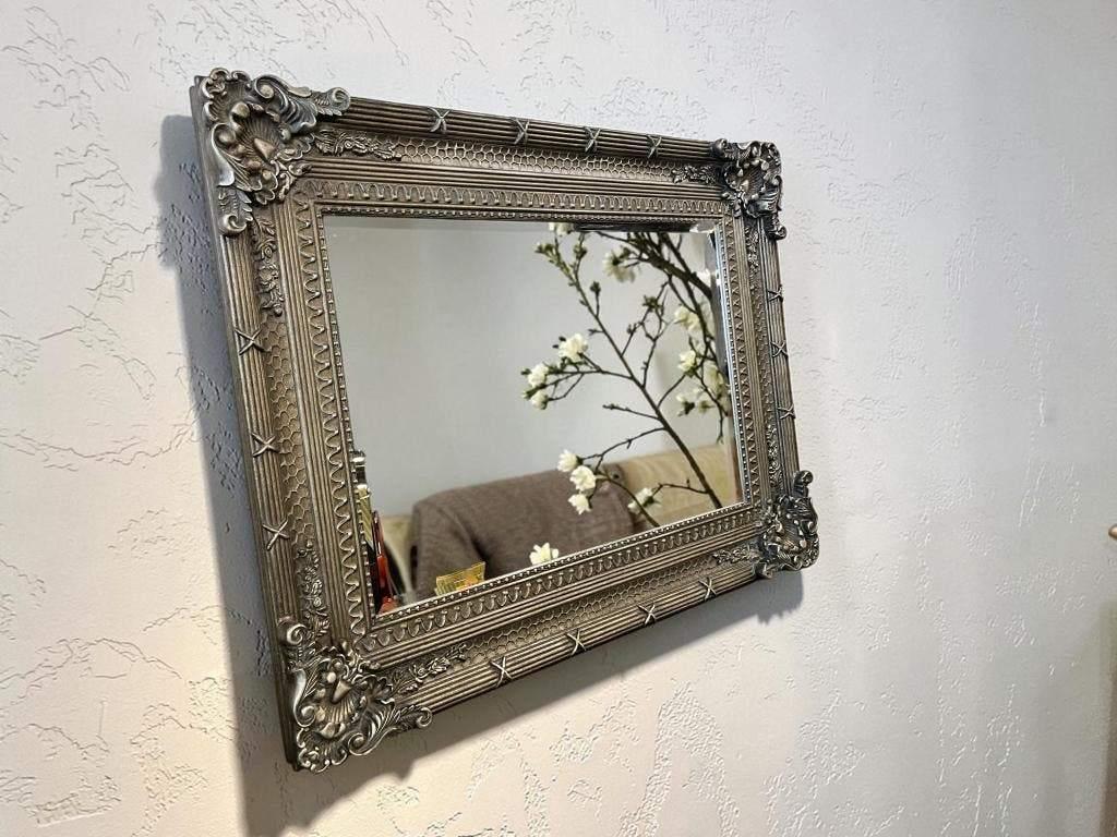 vintage zilveren XL spiegel / wandspiegel, Antiek en Kunst, Ophalen, Rechthoekig, Minder dan 50 cm