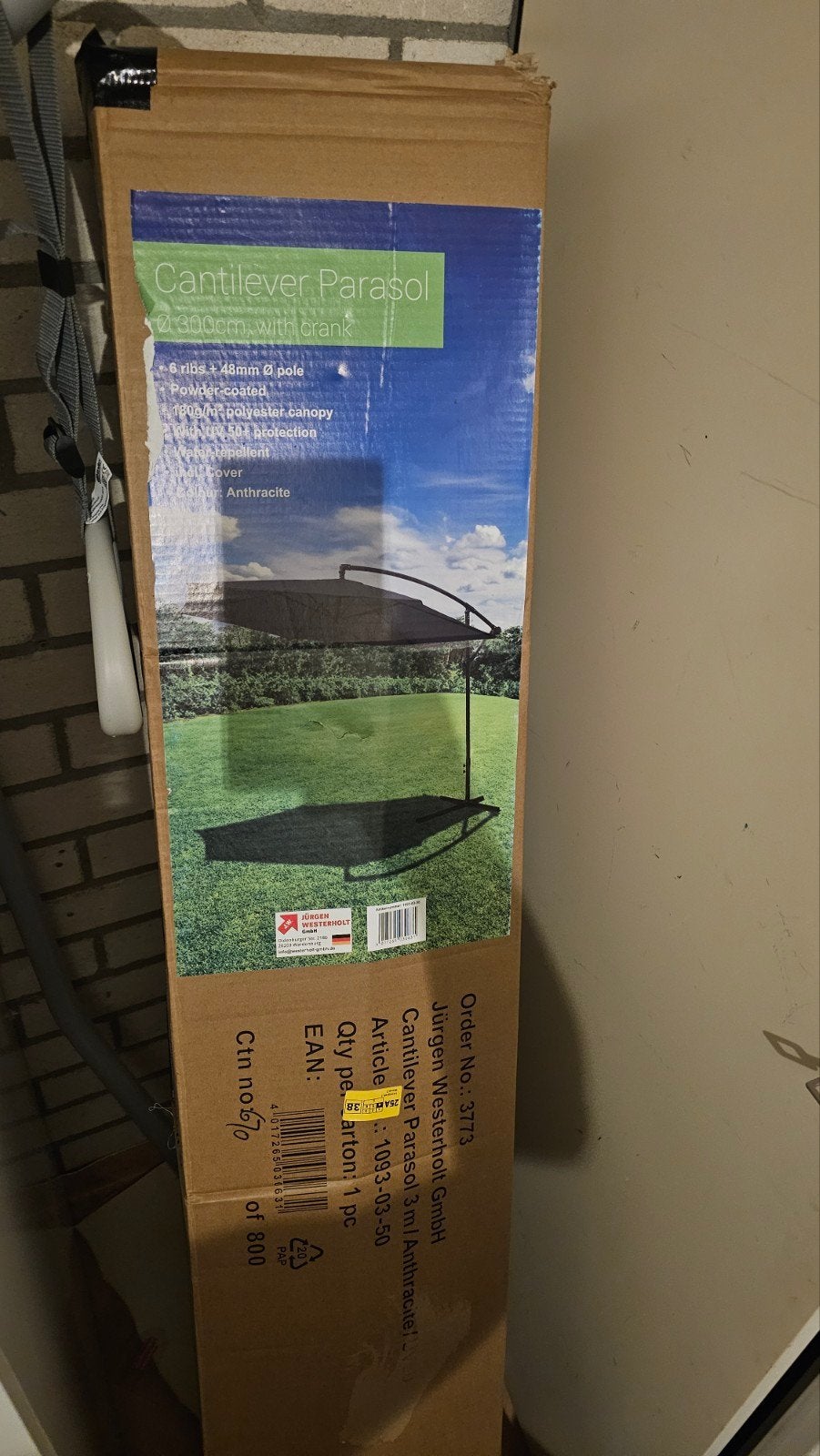 Zweefparasol 300cm Antraciet - Nieuw in doos, Ophalen, Verstelbaar, Nieuw, 2 tot 3 meter