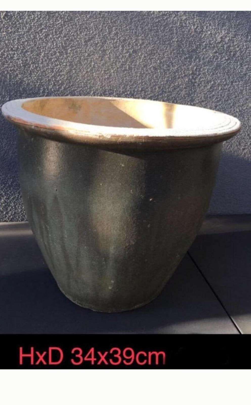 Oud Hollandse Kwaliteit terracotta potten groene geglazuurde, Rond, Zo goed als nieuw, Minder dan 40 cm, Binnen