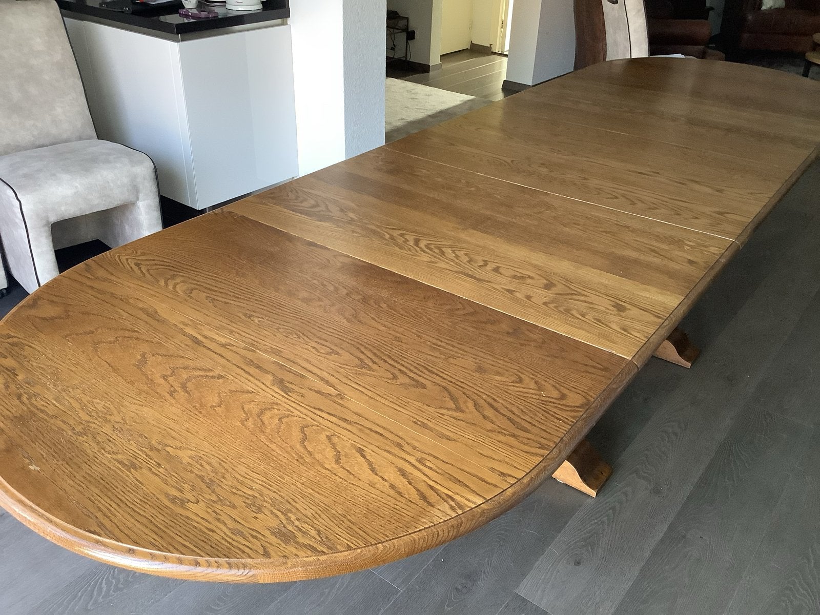 Ovale eiken eettafel, uitschuifbaar tot 340 cm, Ophalen, Gebruikt, 100 tot 150 cm, Eikenhout