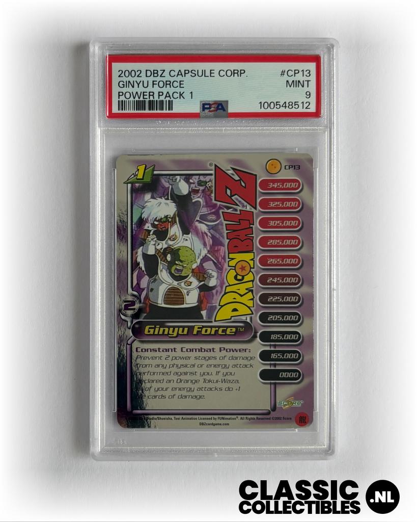 Vintage Ginyu Force CP13 PSA 9 Dragon Ball Z SCORE (2002), Ophalen of Verzenden, Nieuw