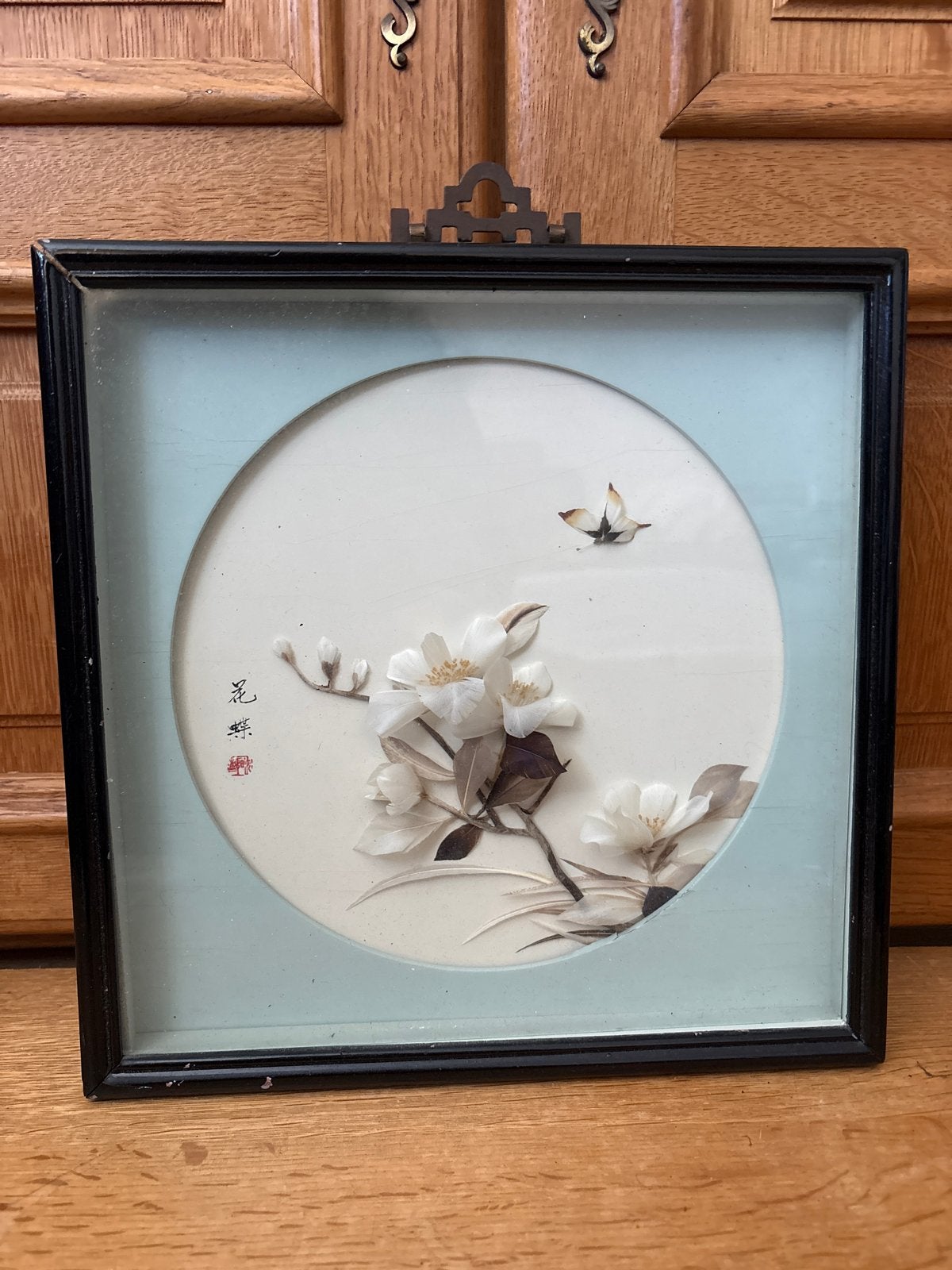 Ingelijste Chinese kunst met Vogel, Wanddecoratie, Natuurlijk materiaal, Handgemaakt, Ophalen of Verzenden