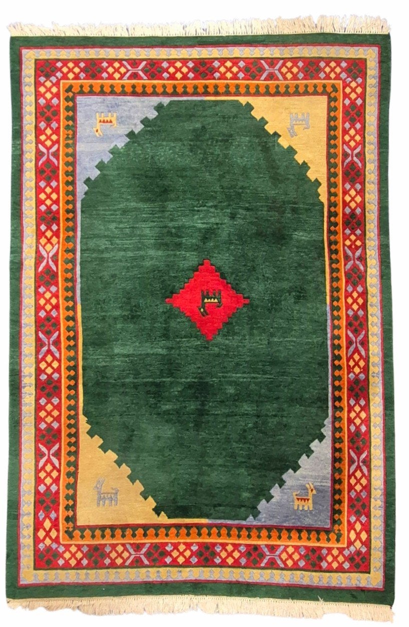 Perzisch tapijt Gabbeh 300x205 wollen vloerkleed, 1185VB, De handelmaatschappij, 200 cm of meer, Geel